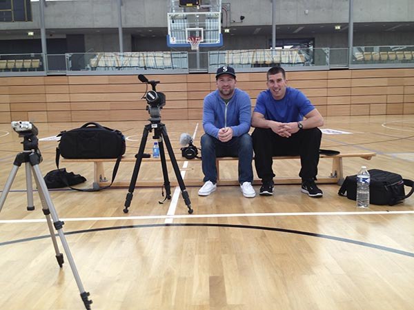 Filmmaker John Dahlgren and Kasey Ulin filming in Luxembourg.