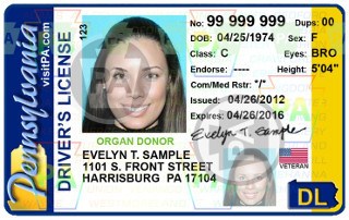 A sample of a Pennsylvania Driver license.