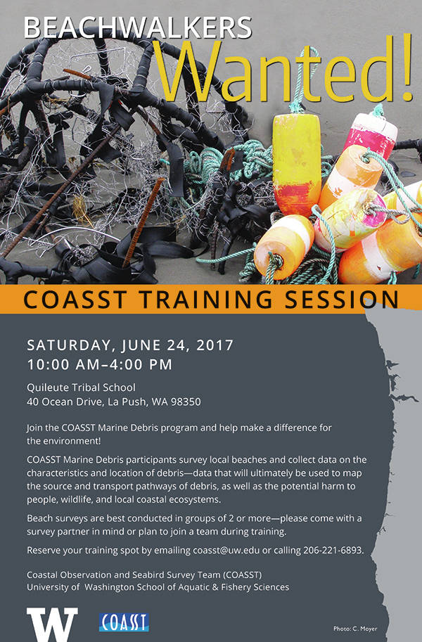Beachwatchers wanted for	coastal observation and seabird survey team (COASST)
