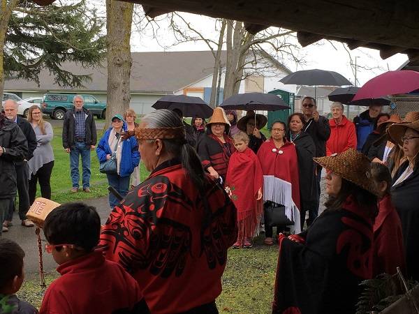 The scene at Pioneer Park on April 8, in Sequim, as the ceremony to return the canoe was attended by a large number of people. Submitted Photo