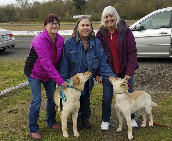 These two dogs seen here with Mel Marshal, Karen Beyer, and Barb Brabant were recently dumped by a person in a vehicle near the LaPush Road/Highway 101 Junction. Submitted Photo