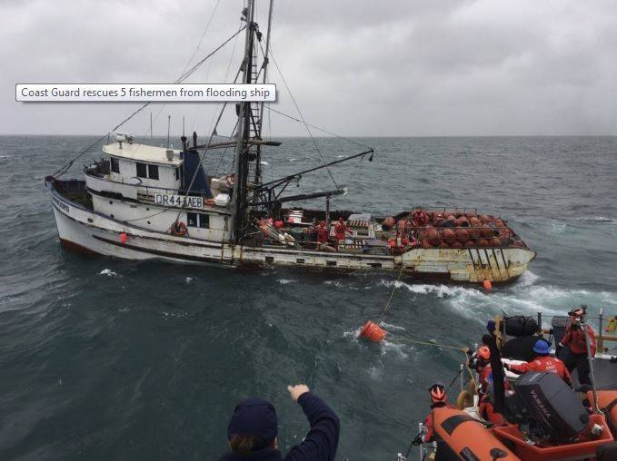 Coast Guard rescues 5 fishermen from flooding ship