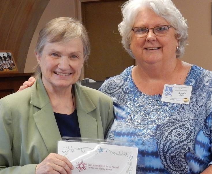 The 2018 Ruby Award winner Patty Vaughan with Soroptimist Rhonda Cole. Submitted photos