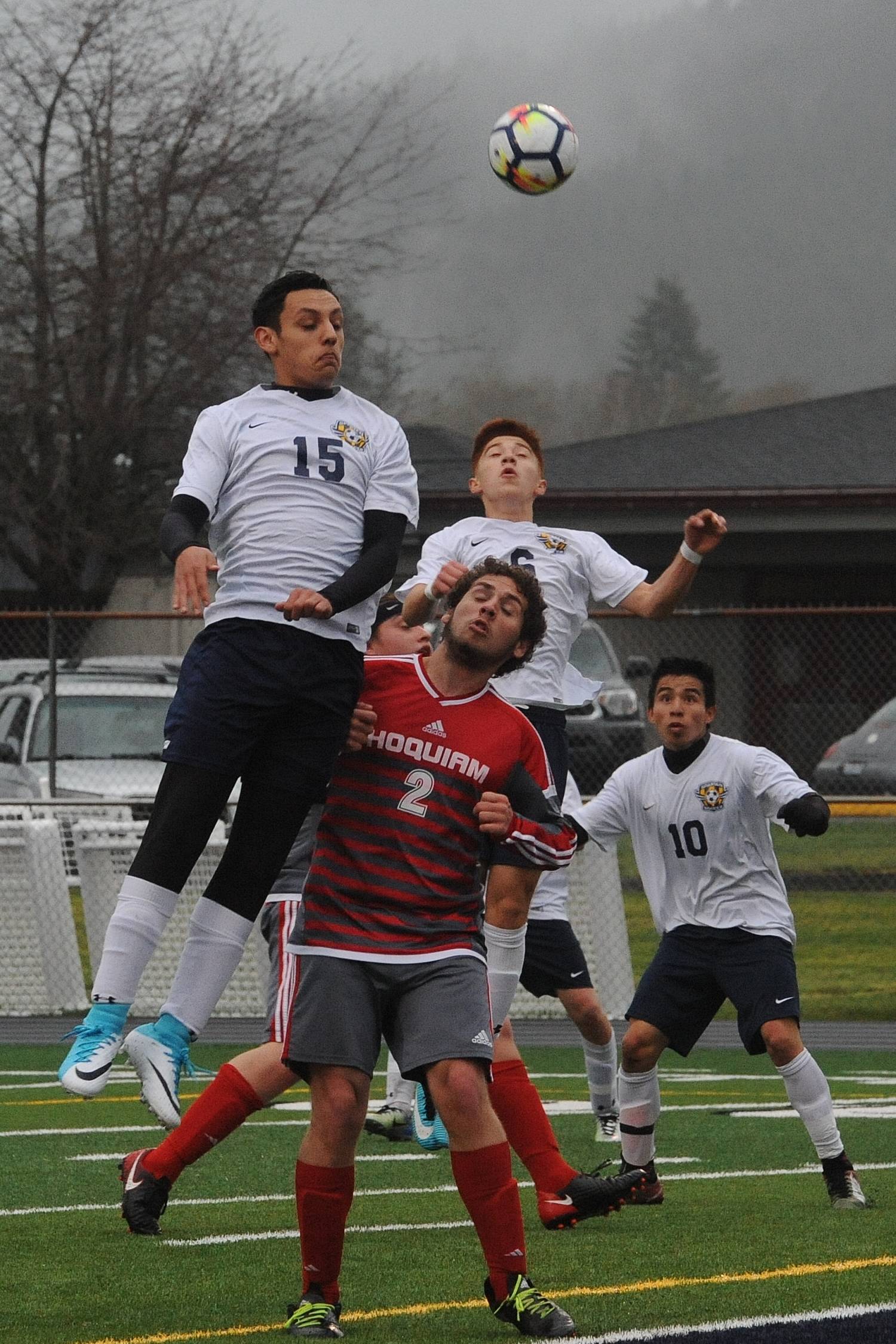 Spartan Aristeo Ayala (15) was picked to the first team. Oscar Gonzales (6) and Samuel Gomez (10) were honorable mention. Photos by Lonnie Archibald