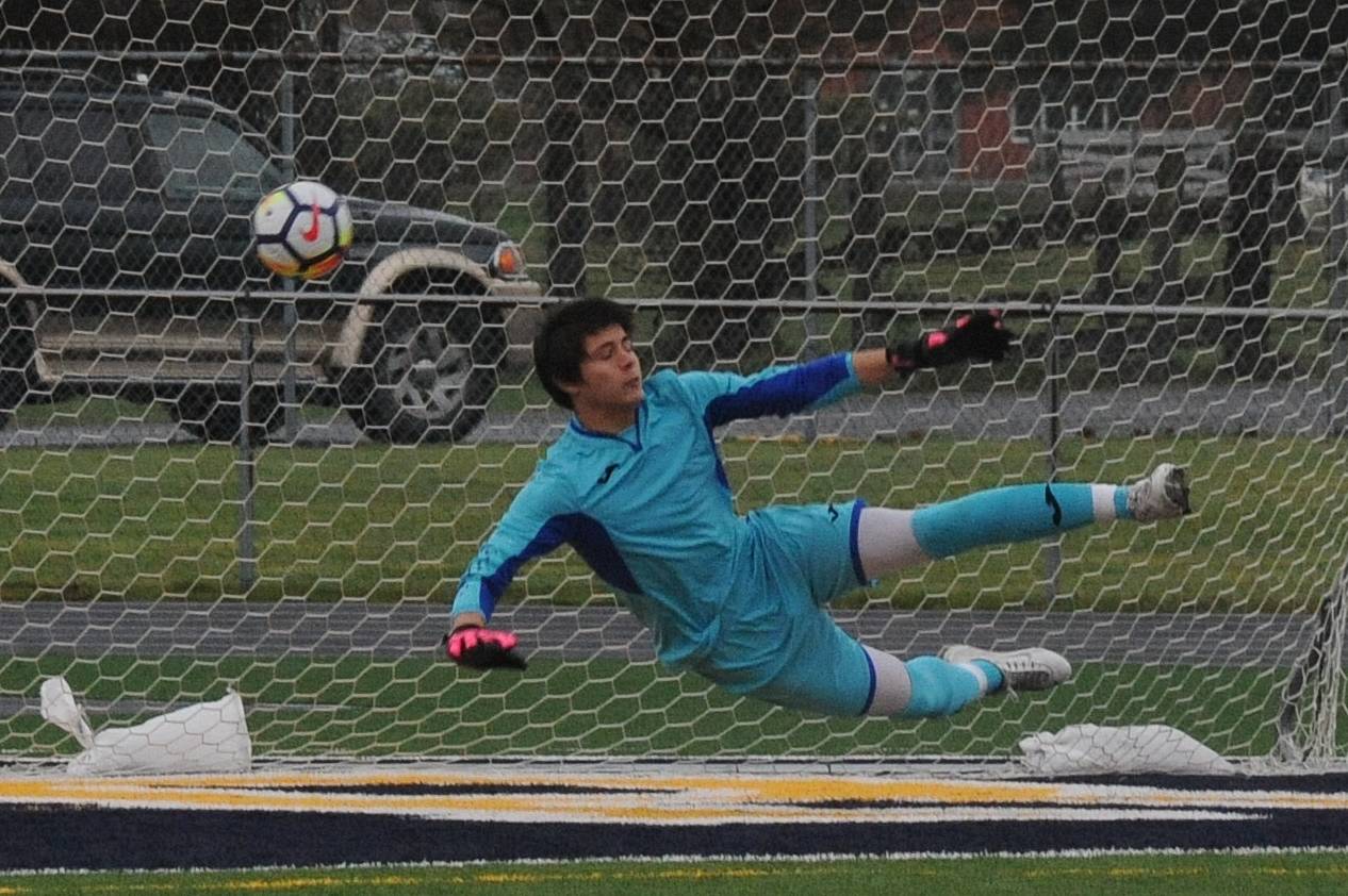 Forks goalie Gabriel Terrones was named the Goal Keeper of the year. Pictured here Gabriel makes another save as Forks completed its 4th straight shutout.