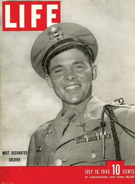 Audie Murphy on the cover of Life Magazine in 1945.