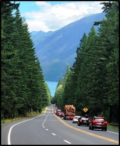 Vehicles headed down Fairholme Hill on Lake Crescent-Highway 101. [Photo Courtesy FHWA]