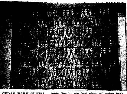 Newspaper clipping shows the pattern on the cedar bark cloth.