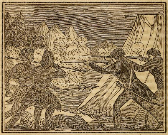 The Russians from the Russian American Company’s ship St Nicholai are attacked by the locals. Charles Ellms