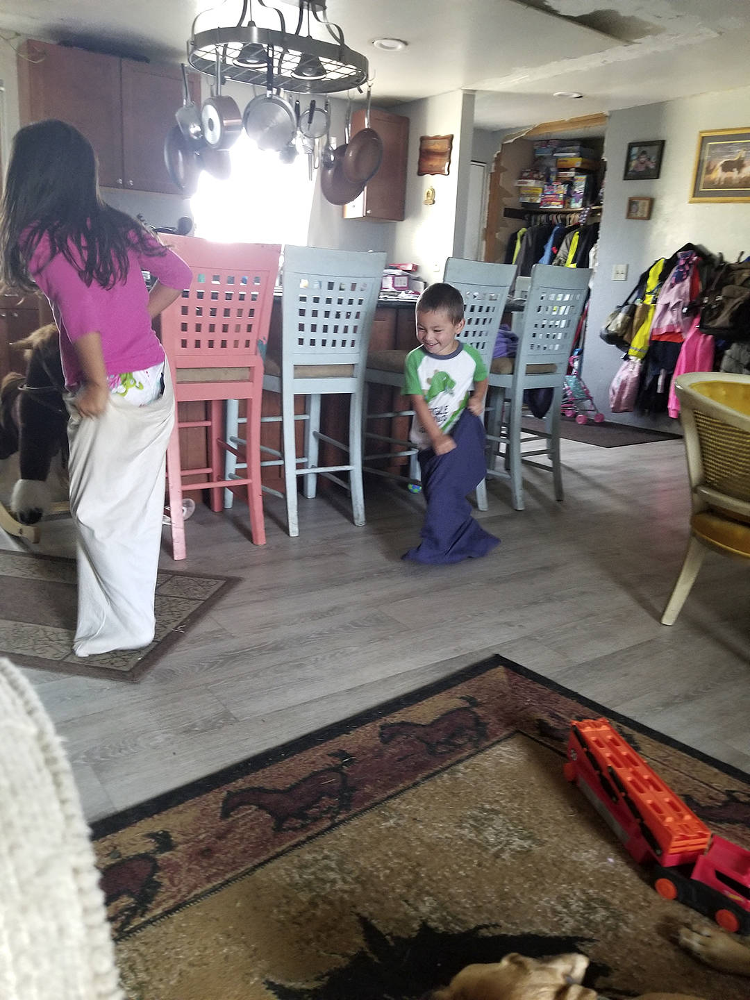 Jayden and Russell played pillow case races. One way to exercise the grandkids!