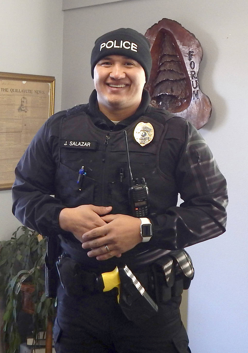 James Salazar has been welcomed as the newest member of the Forks Police Department. Salazar graduated from FHS in 2015 and spent some time in the military and is now on his hometown police force! Photo Christi Baron