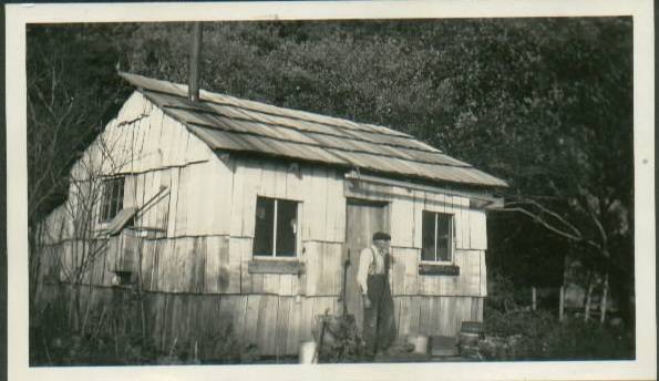 C. Edward Cone outside his cabin near Mora, WA, in the 1930s. Olson Family photo