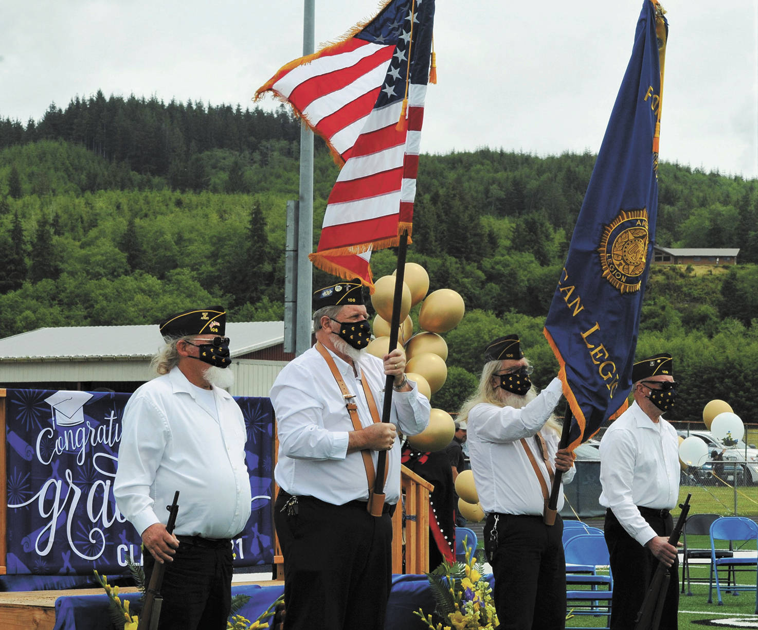 The colors were presented by the American Legion Post #106 of Forks.