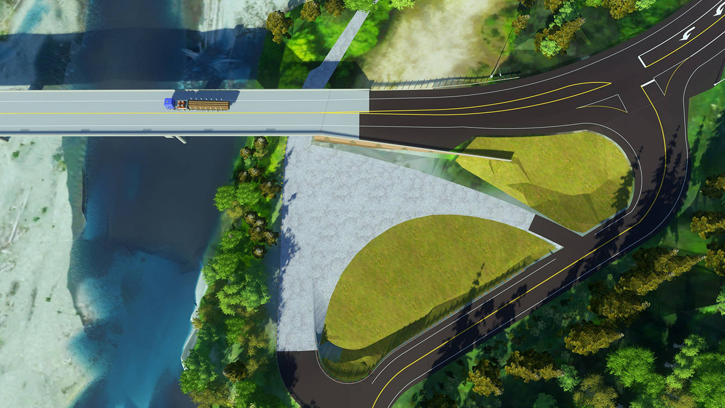 A visualization of the new alignment with Olympic Hot Springs Road/US 101. WSDOT