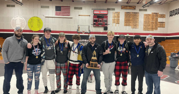 Individual District Champs from left to right: Asst. Coach Conner Nielson, Peyton Johnson, Hayden Queen, Dalton Kilmer, Jesus Garcia-Dominguez, Asst. Coach Daniel Frishkorn, Jake Weakley, Conner Demorest, Abraham Montealegre, Head Coach Kyle Weakley. Submitted photos