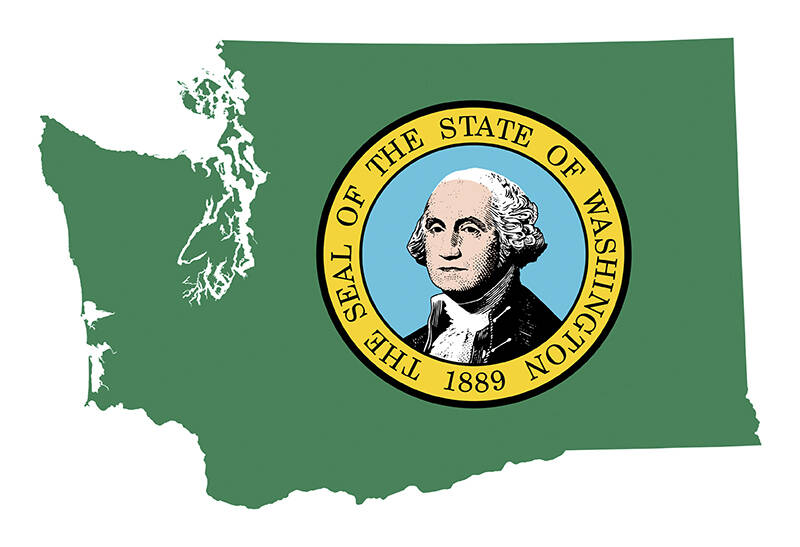 State of Washington flag map isolated on a white background, U.S.A.