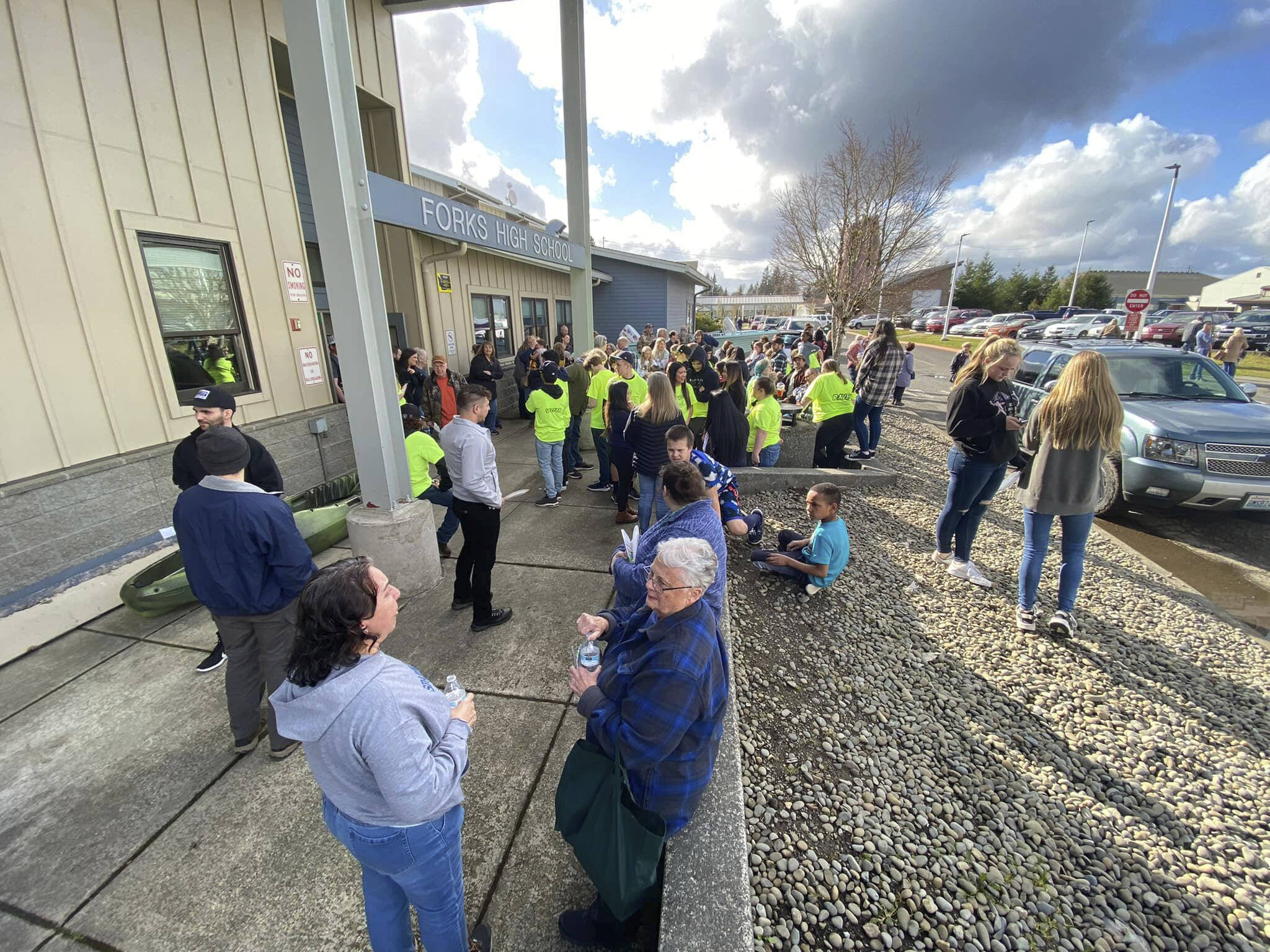 Just in case people needed to stretch their legs …a fire alarm went off Saturday afternoon and the building was cleared…all was well and bidding soon resumed. Photo Kim Weissenfels
