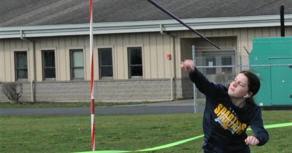 Spartan Payton Johnson throws the Javelin Thursday, March 31 at Forks High School in this multi-school track and field meet. Photo by Lonnie Archibald