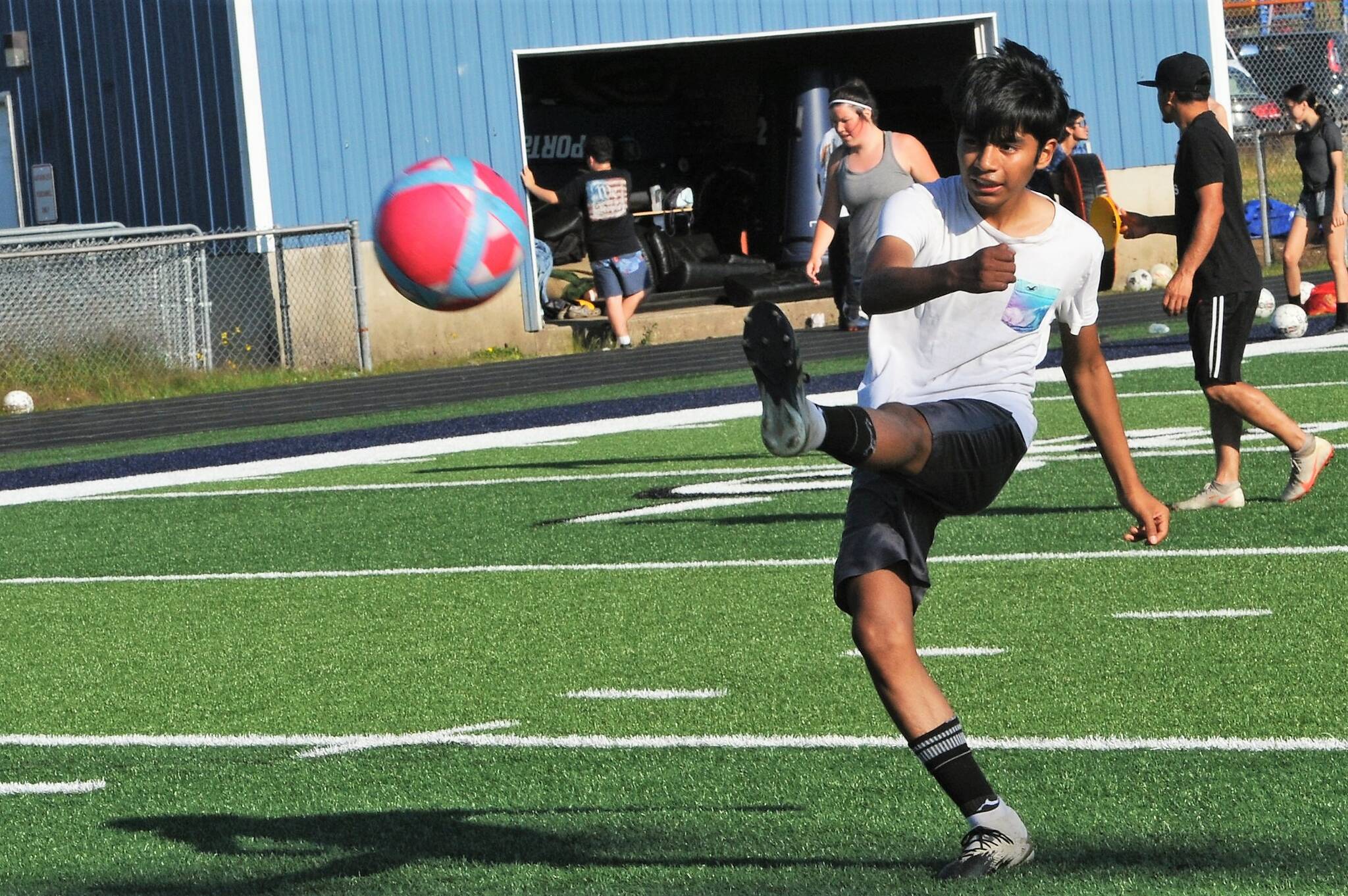 Spartan Sophomore Abraham Montealegre was placing the ball in the net. Photo by Lonnie Archibald