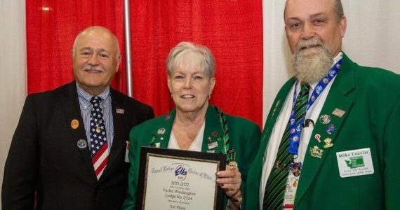 (L-R) Area 8 Grand Lodge Fraternal Trustee William “Bim” Lindsey, with Lynne Barnes, PER and Mike Leavitt, ER Forks Elks Lodge #2524. Submitted Photo