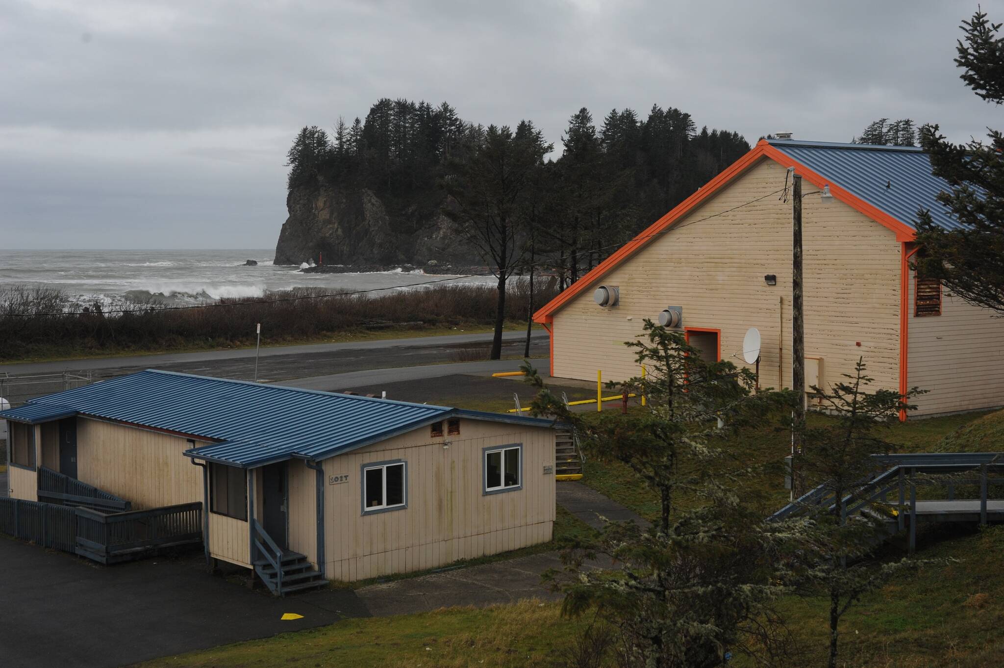 The former Quileute Tribal school sits in the path of a potential Tsunami. The new school on “higher ground” opens this week. Photo Lonnie Archibald