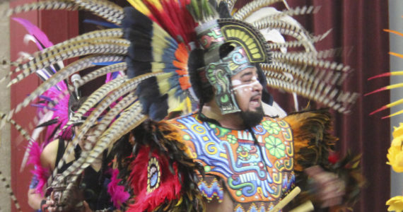 Spectacular feathers and brightly colored costumes added to the exciting assembly at FES last Monday. The group Ce Atl Tonalli has been dancing in the Northwest since 2004. Members are from México by birth or blood. Most of the current dancers have been dancing for 3-8 years. Photos Christi Baron