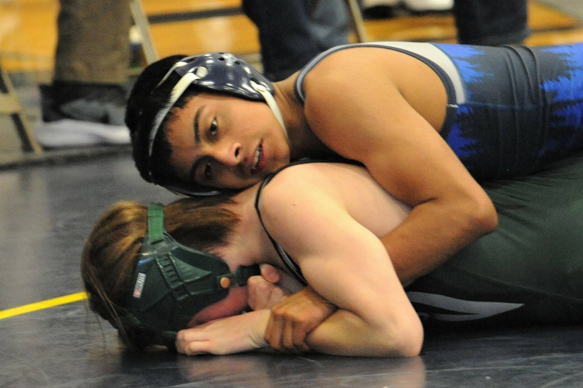 Spartan Bryan Lucas won 18 to 16 over Port Angeles’ Newton in the 120 lb class.