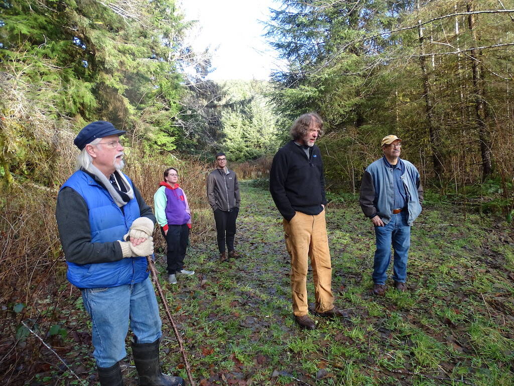 Five listening; John Hunter, Carter Richards, Ryan Walsh, Tim Van Riper, and Kenneth Reandeau along the trail. Submitted photo