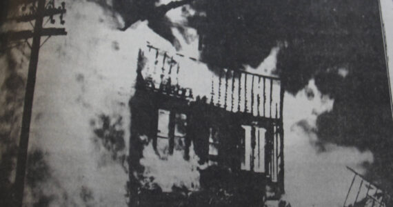 The Fitzpatrick Hotel and Tavern go up in flames on St. Patrick’s Day March 17, 1947. Photo Archie Murray