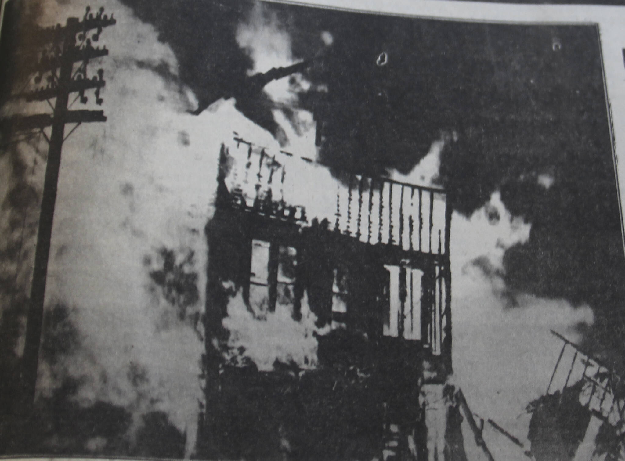 The Fitzpatrick Hotel and Tavern go up in flames on St. Patrick’s Day March 17, 1947. Photo Archie Murray