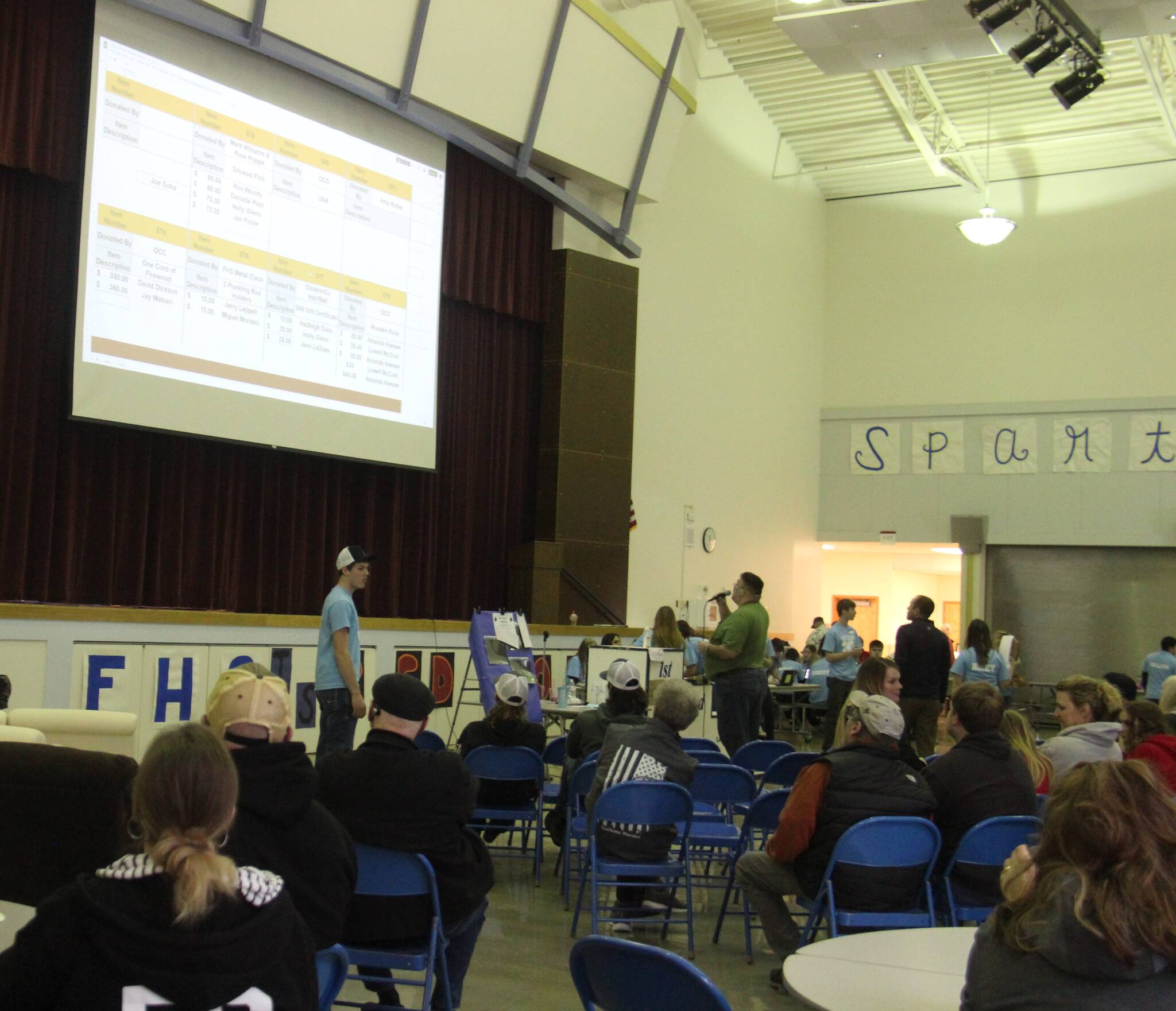 Auctioneer Josh Goakey moves the bidding along on Sunday afternoon at the FHS Commons. Photo Christi Baron