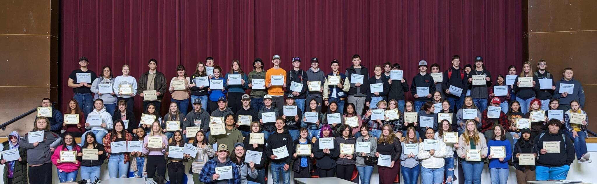 130 students (over 50% of the student body) earned honor roll status (3.0 or better with no D’s or F’s) for the 1st Semester at Forks High School. Students were rewarded with a luncheon from Subway, cookies, chips, and drinks as well as their Honor Roll Certificate and a bumper sticker. Congratulations to our students for this academic achievement.