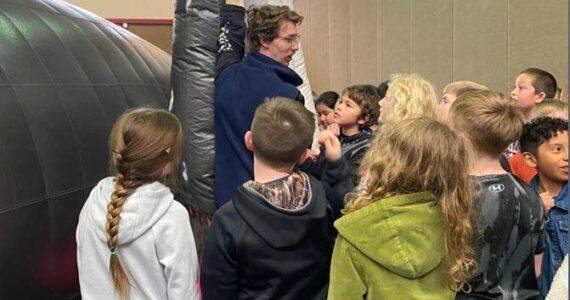 Brendan Rager (OCNMS) teaching the students about the humpback whale, Big Mama. Submitted photo