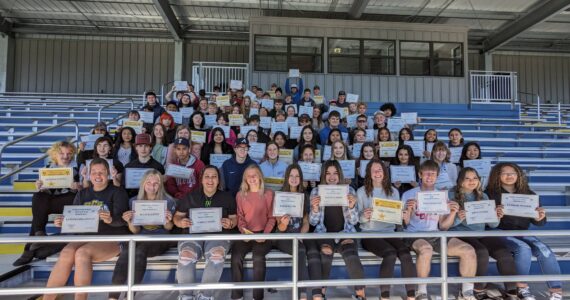 The sun was bright but so were the 112 students from Forks High School who made 3rd term Honor Roll, and took a moment for a photo in the new Spartan Stadium. Honor roll page 4. Submitted Photo