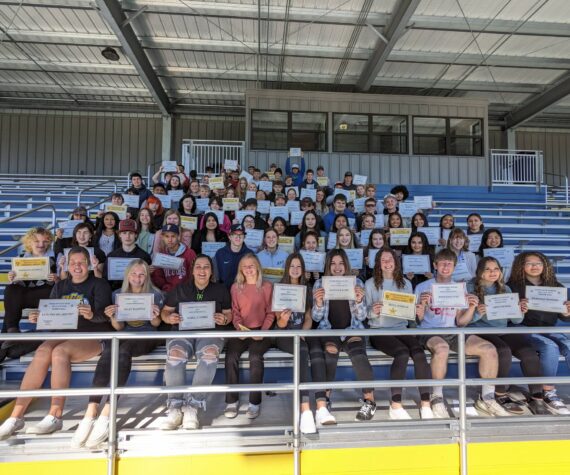 The sun was bright but so were the 112 students from Forks High School who made 3rd term Honor Roll, and took a moment for a photo in the new Spartan Stadium. Honor roll page 4. Submitted Photo