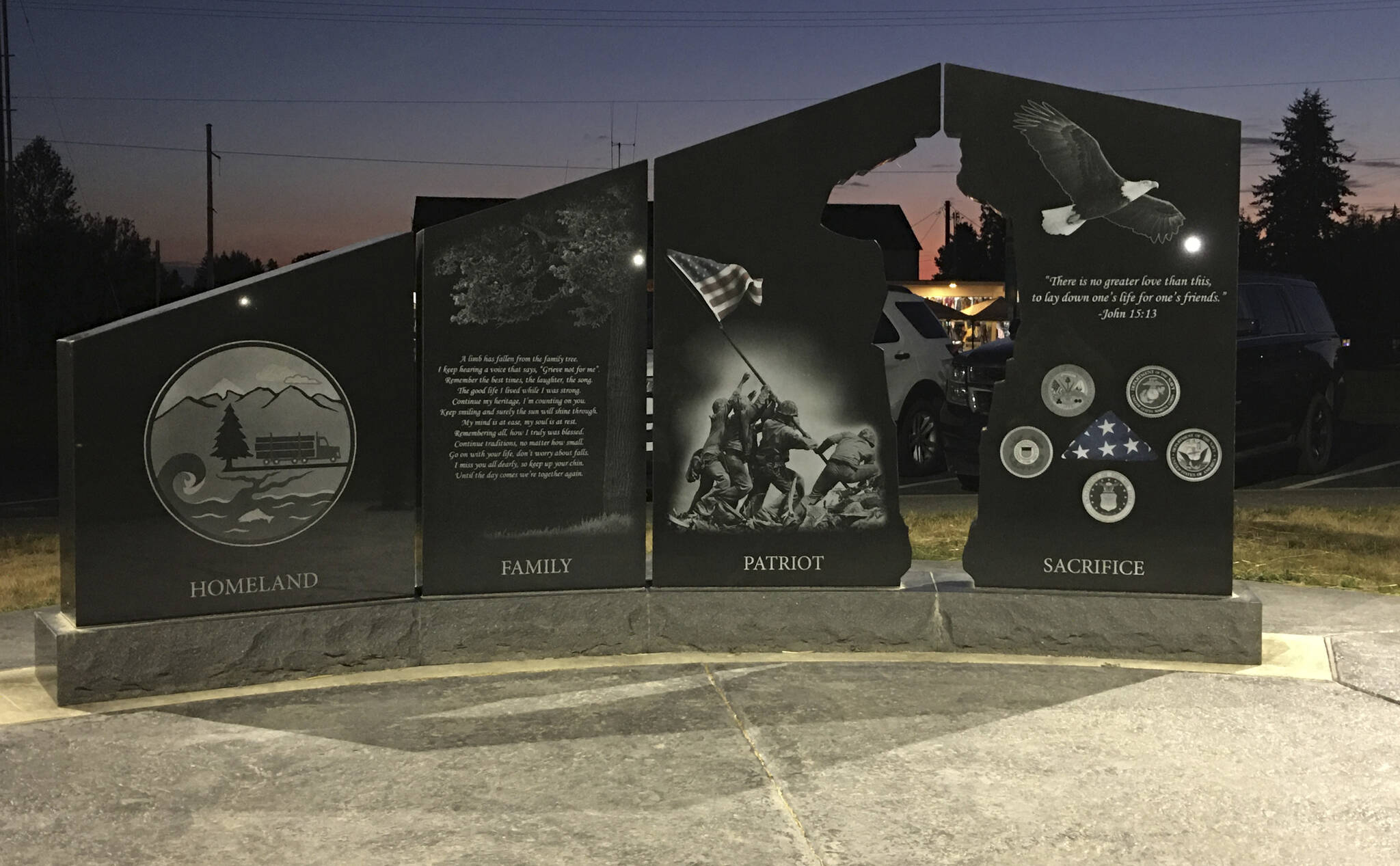 When the Gold Star Families Memorial Monument was completed money remained in the budget to add lighting, then COVID happened and the lighting project was delayed. With the closing of the VFW the funds were transferred to the American Legion and they assisted with ordering the lights and completing that part of the project. The backside of the monument shows that the monument can now be seen even after dark. Submitted photo
