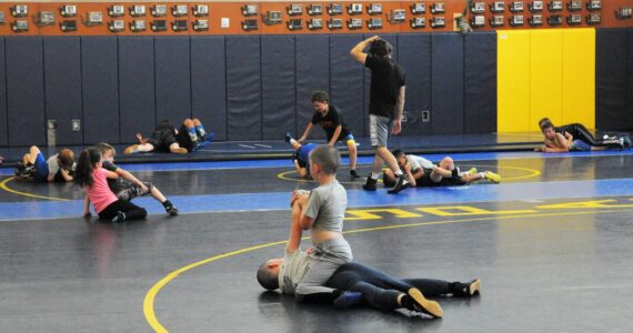 These young future Spartan wrestlers were busy in the FHS wrestling room Thursday during the 2nd annual Rain of Terror Haunted Hanger Wrestling Camp. Photo by Lonnie Archibald