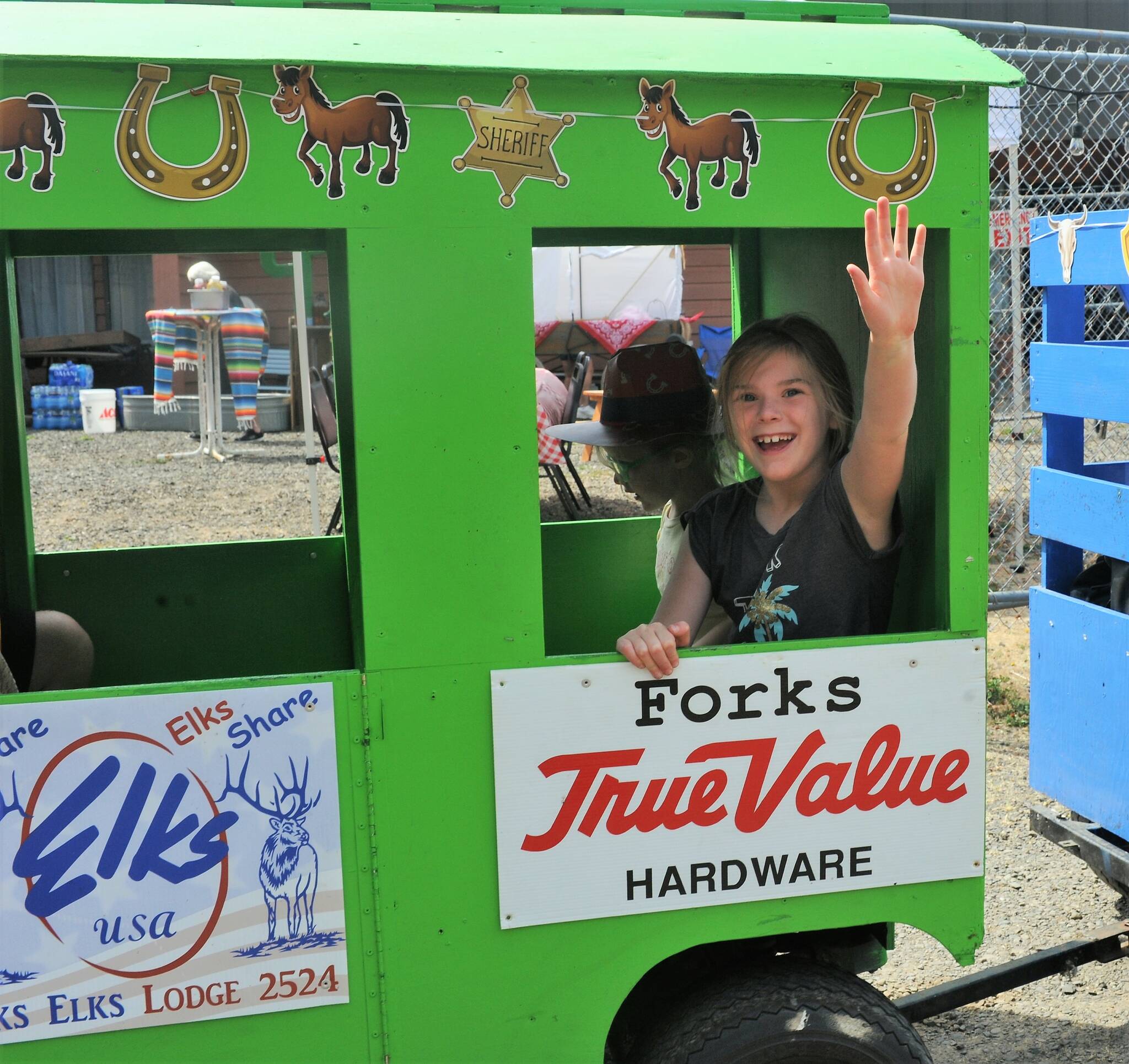 Kalena Poilitte enjoyed the ride on the WEB & PA train as it circled the Forks Elks Club. Photo by Lonnie Archibald