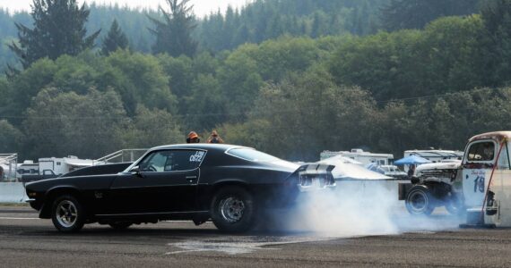 Cary Bourm of Forks moves to the starting line in his 73 Chevy. Photo by Lonnie Archibald