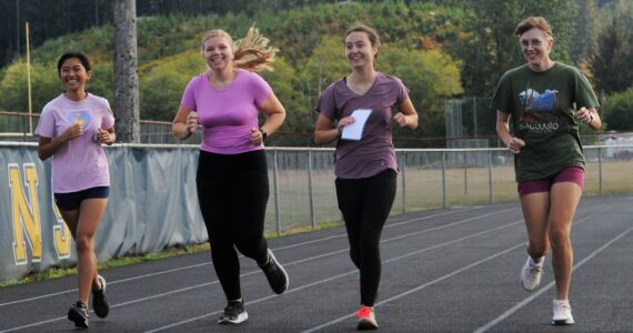 A few members of the Spartan cross country team took to the track at Spartan Stadium in preparation for the first meet scheduled at Ocosta on Saturday, Sept. 21 beginning at 10 a.m. Photo by Lonnie Archibald