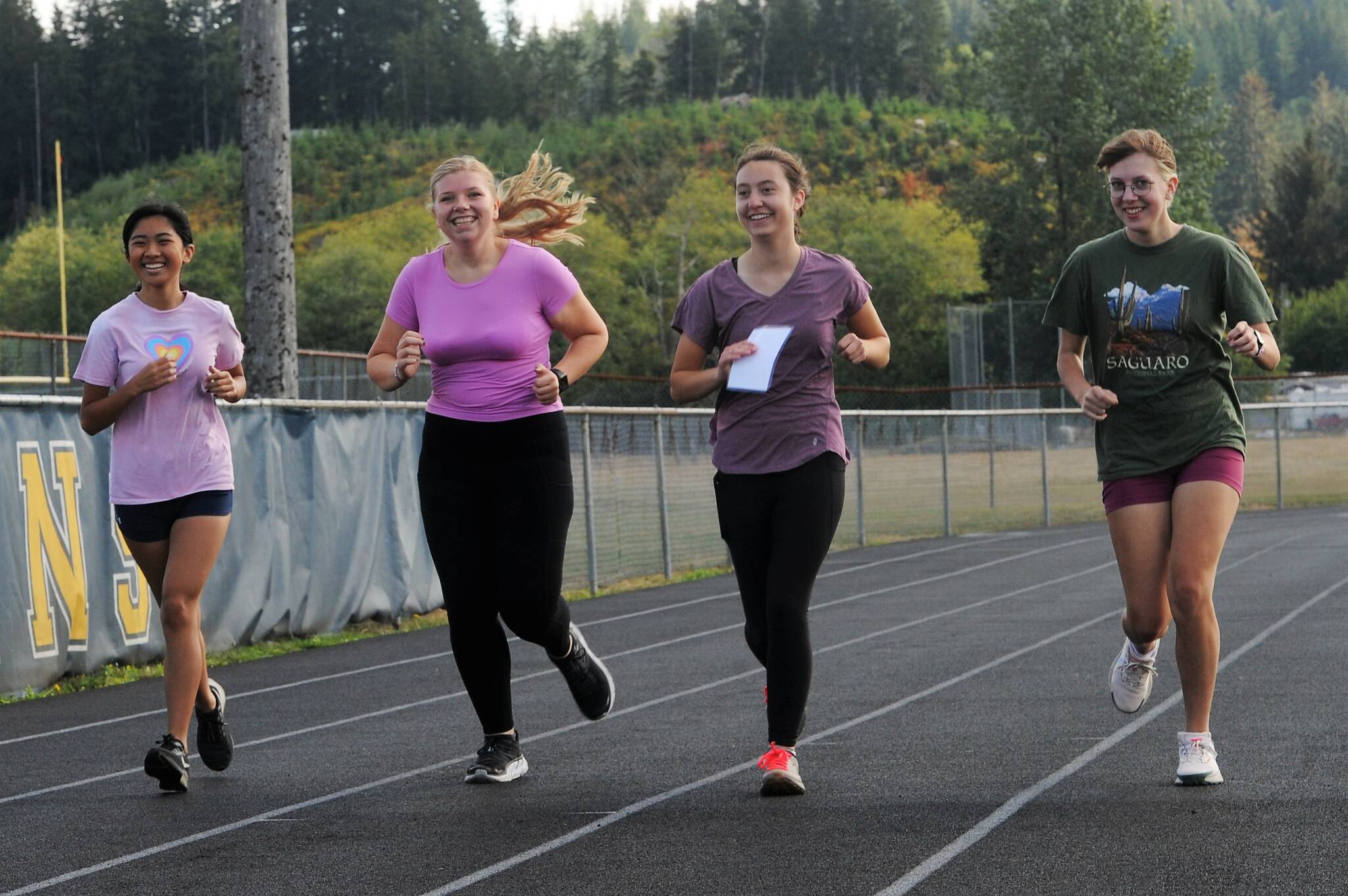 A few members of the Spartan cross country team took to the track at Spartan Stadium in preparation for the first meet scheduled at Ocosta on Saturday, Sept. 21 beginning at 10 a.m. Photo by Lonnie Archibald