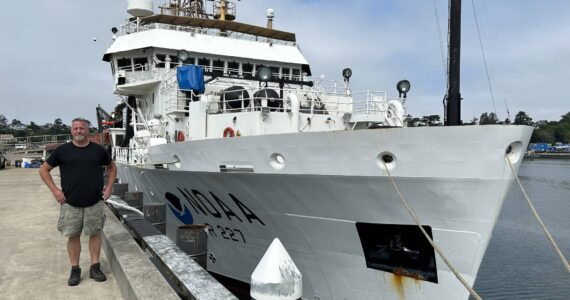 Anthony Odell, getting ready to board the NOAA Research Vessel Shimada where he sampled HABs offshore in August 2023. Submitted photos