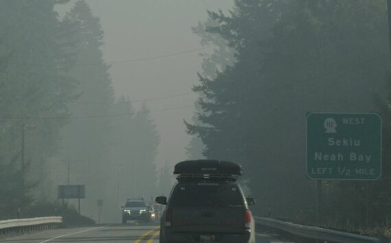 Smoke from fires in the ONP blanketed the area from Lake Crescent to Port Angeles on the morning of Thursday, Sept. 21. Pictured here the smoke was dense as one entered the junction of Highway 101 and Highway 112 west of Port Angeles. Photo by Lonnie Archibald