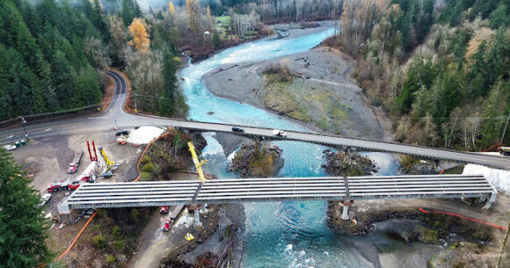 The girders that will form the new Elwha River Bridge have been placed. WSDOT photo