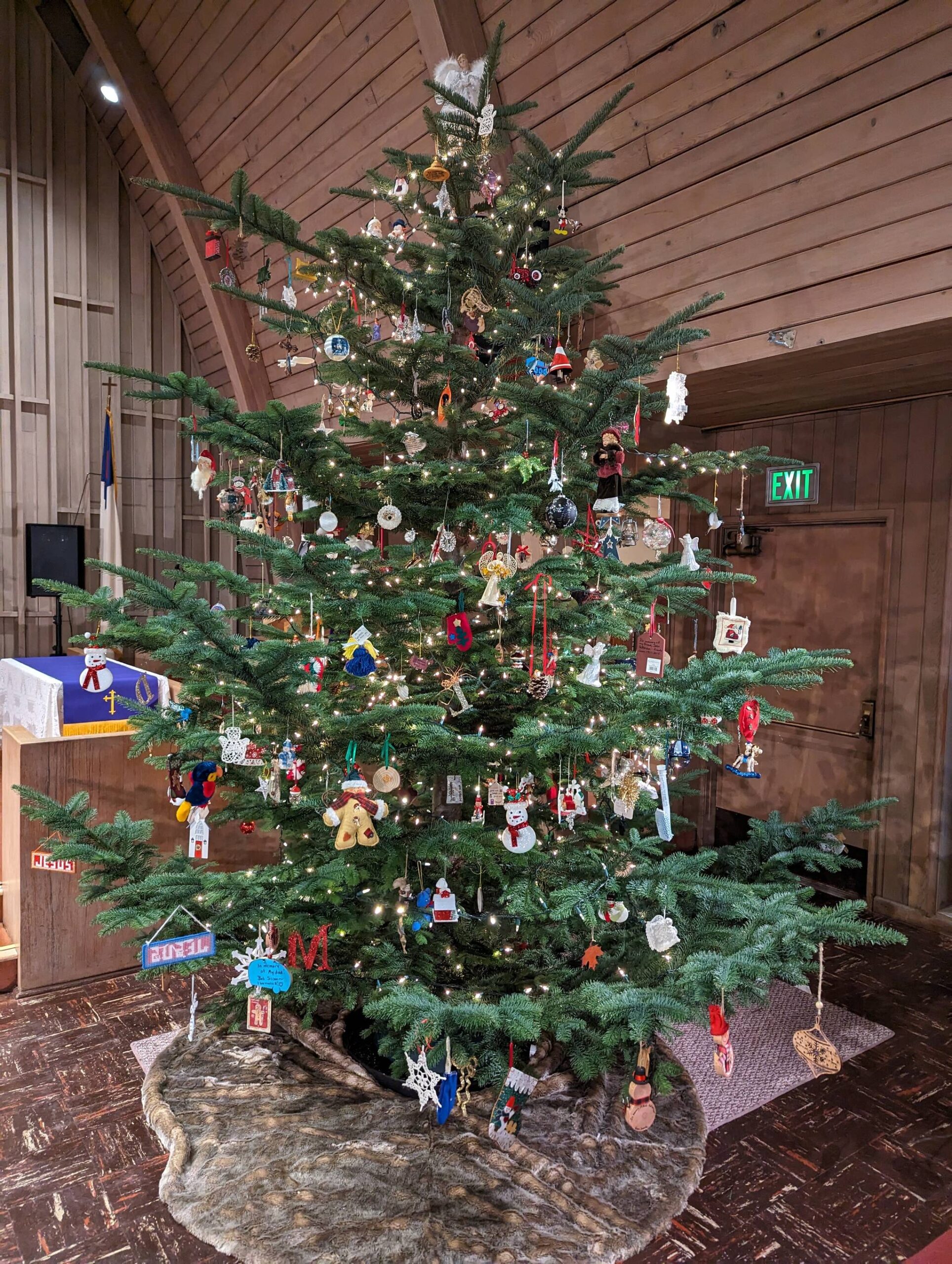 The Memory Tree at the Forks Congregational Church is up and decorated with over 300 ornaments that pay tribute to loved ones and community members who have passed on. Submitted photo