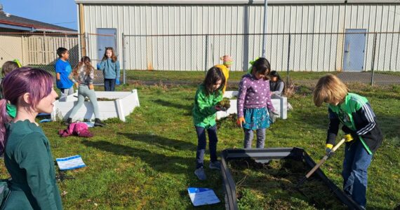 Students recently took advantage of a sunny day as the began to prepare raised beds for planting. Submitted photos
