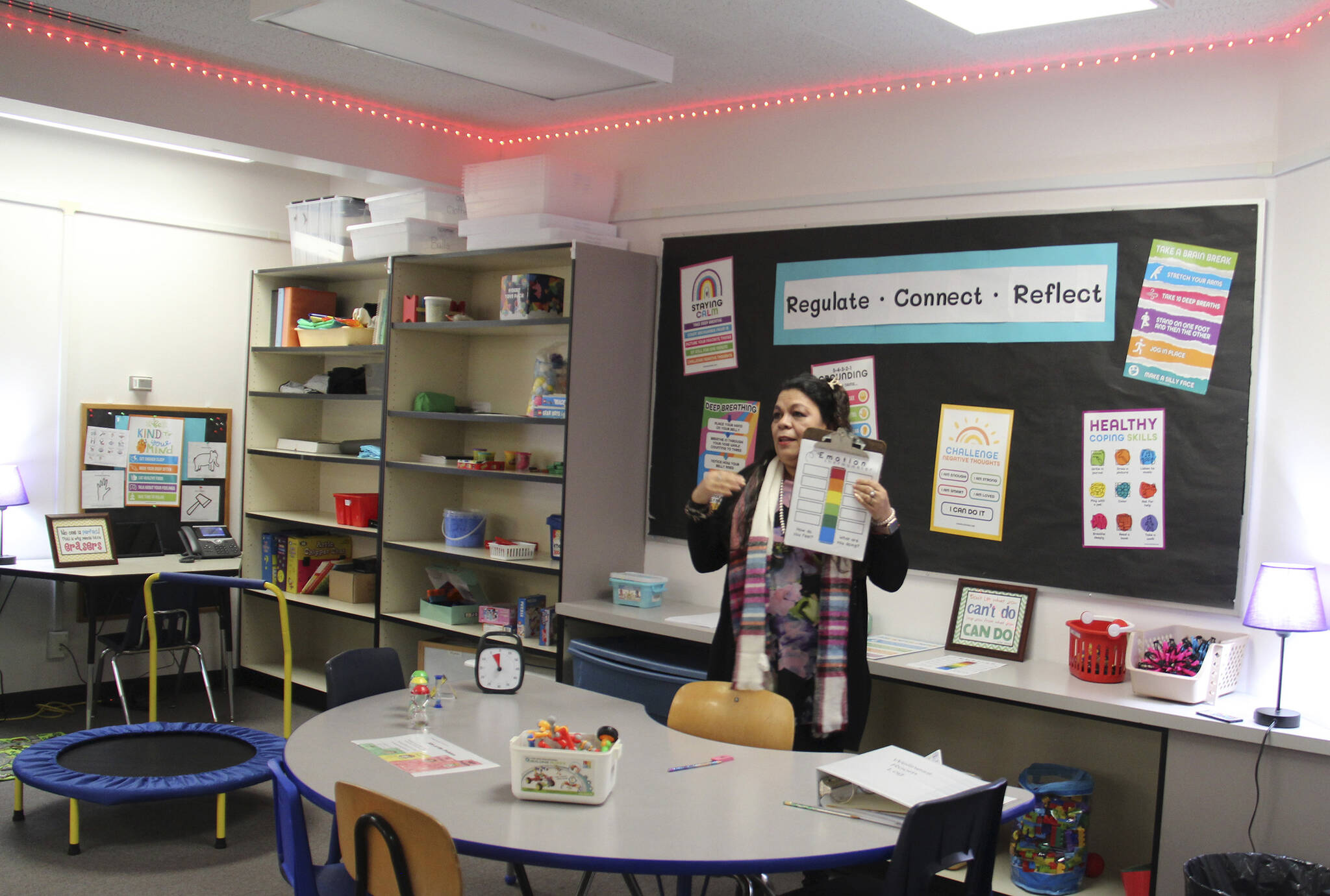 Students can find solace in the Wellness Room as Thackeray showcases tools for emotional regulation, fostering connection and reflection amidst a calming atmosphere.