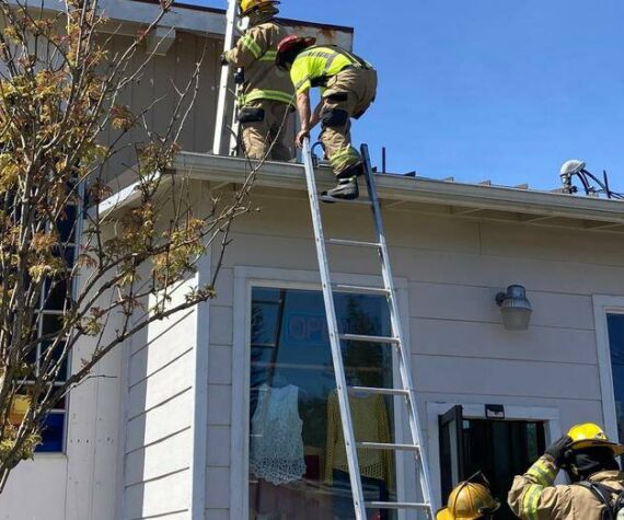 <p>CCFPD#1 firefighters head up on the roof at Ginger’s Closet located at 170 Sol Duc Way. Submitted photo</p>
                                <p>fire</p>