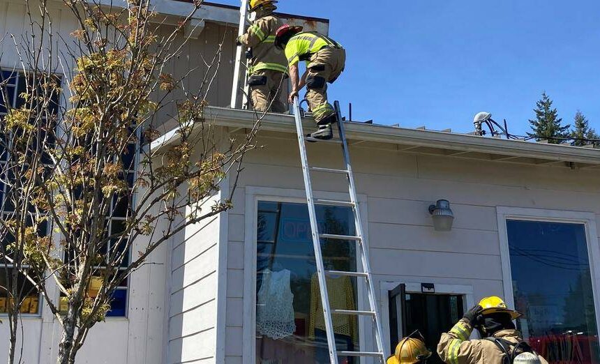<p>CCFPD#1 firefighters head up on the roof at Ginger’s Closet located at 170 Sol Duc Way. Submitted photo</p>
                                <p>fire</p>