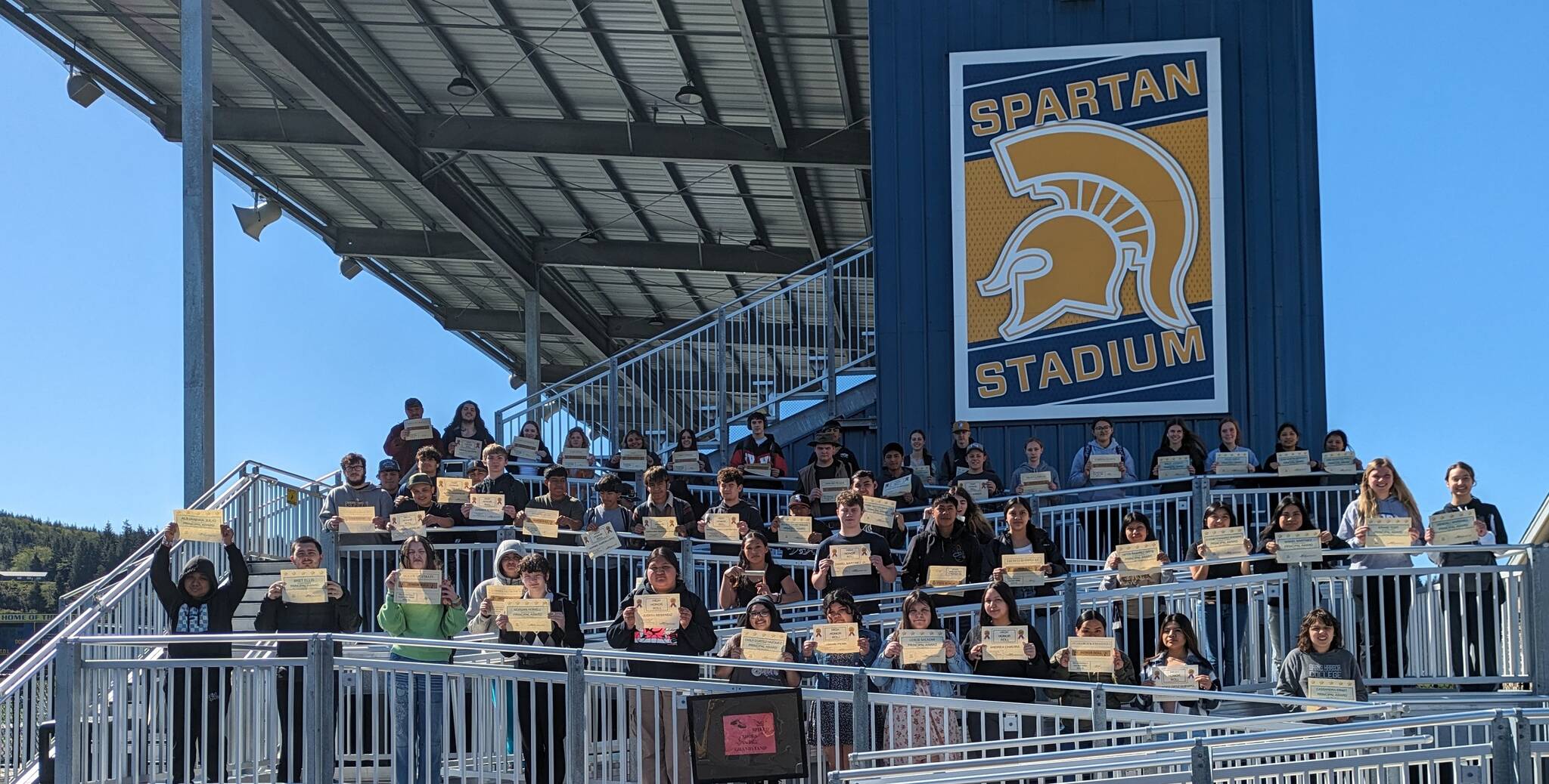 It was a beautiful day to take the Honor Roll picture at the stadium. The 98 students enjoyed the celebration and the sunshine! Submitted Photo